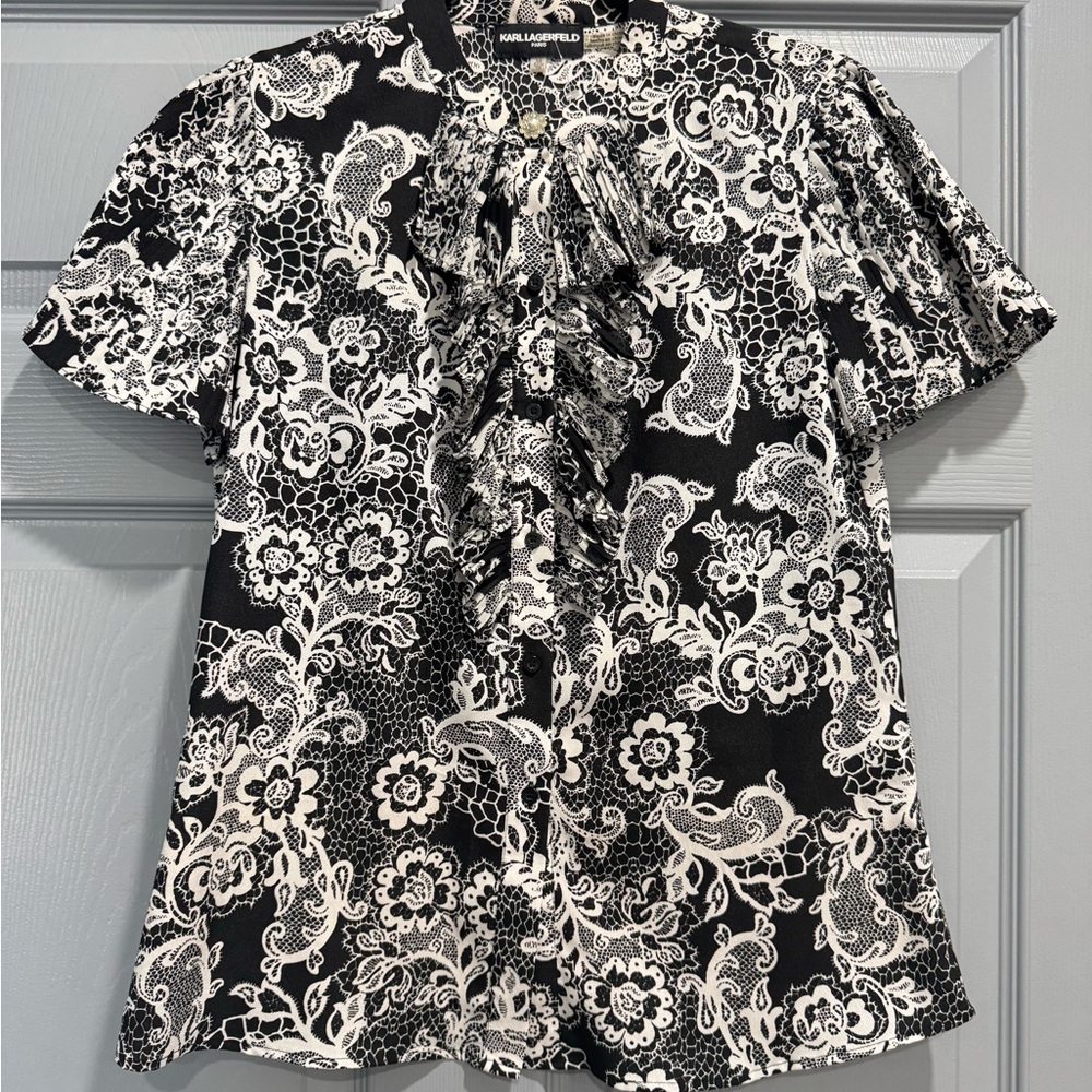 Karl Lagerfeld Monochrome Floral Blouse